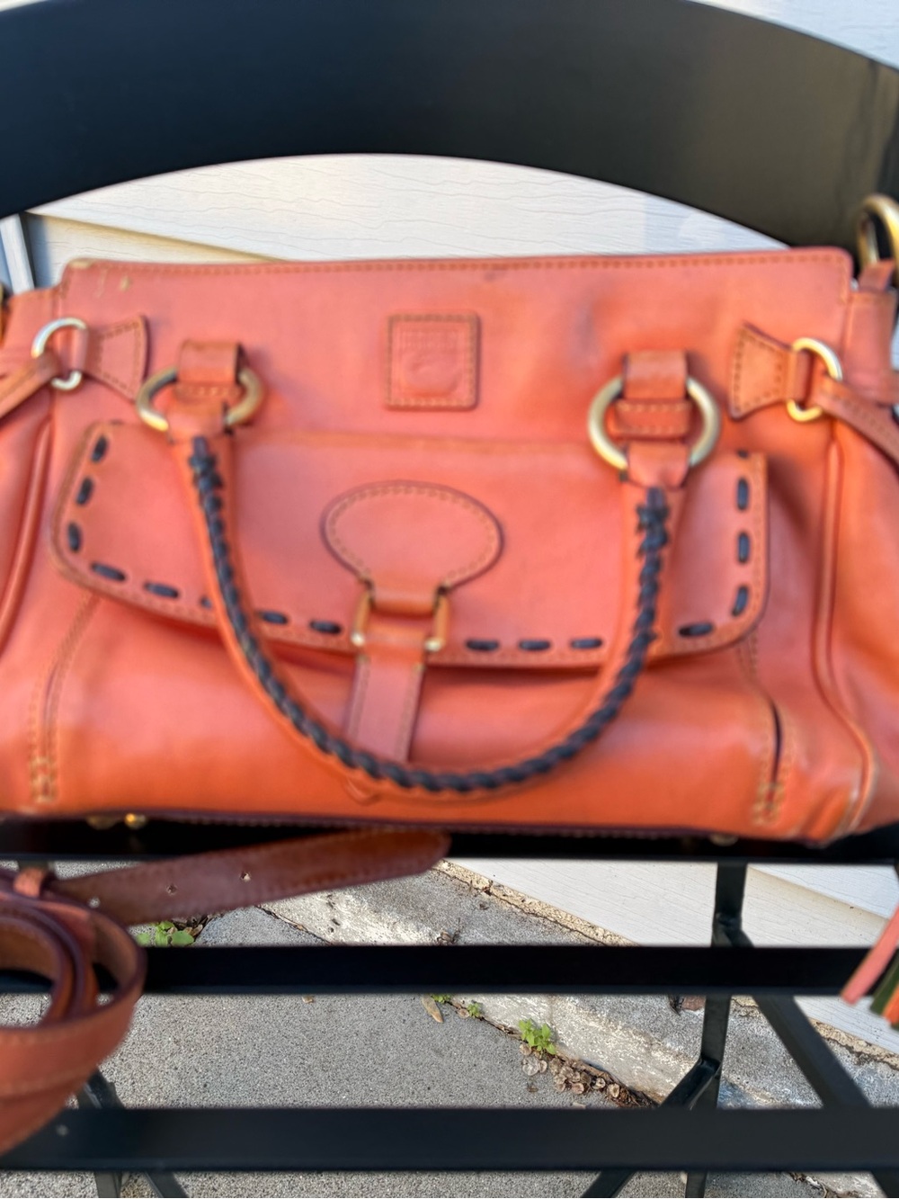 Dooney & Bourke Orange Leather Satchel Crossbody Tassel Bag